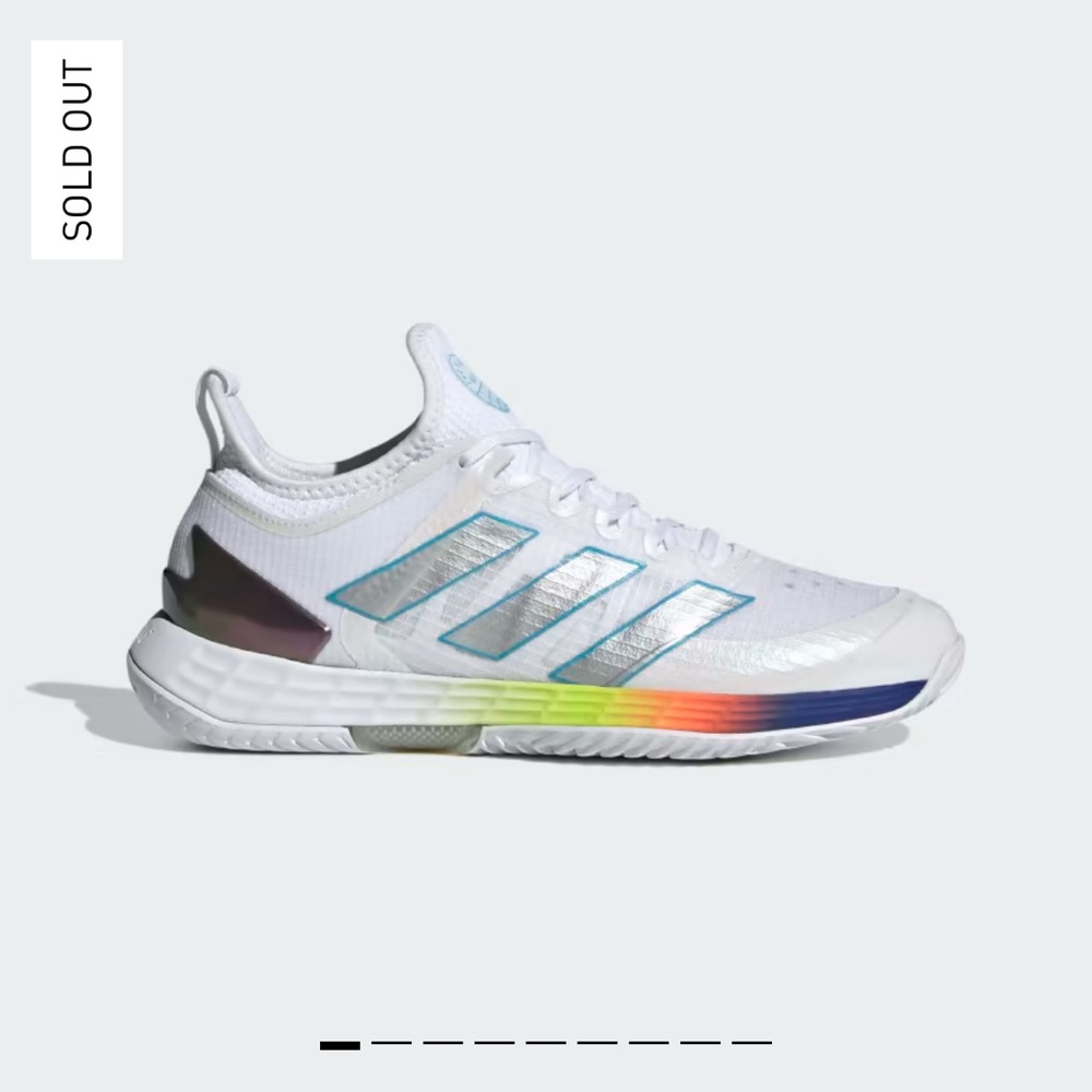 Adidas ADIZERO UBERSONIC 4 TENNIS SHOES White Tennis Shoes with Rainbow Accents